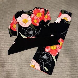Eva Varro two piece floral set tunic and straight leg pants black sz.large